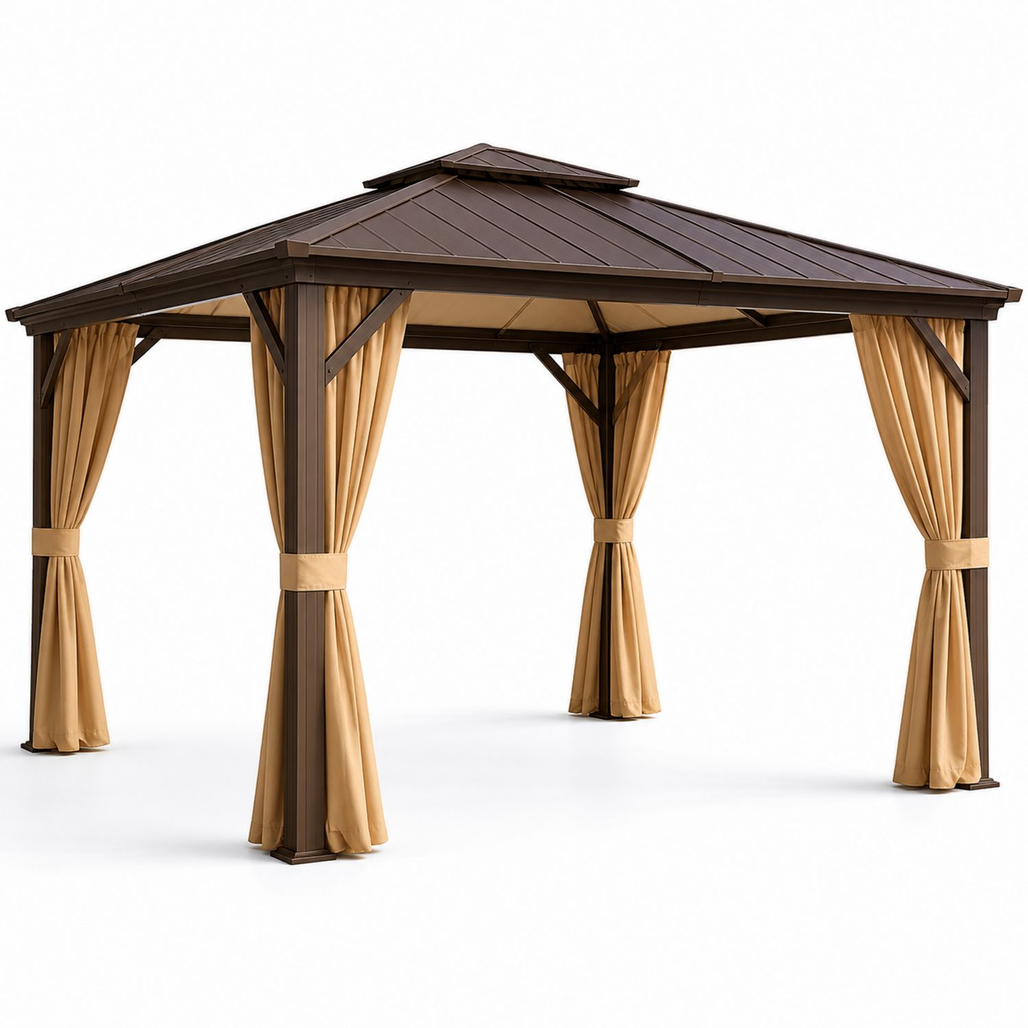 Tonnelle en Métal avec Rideaux Marron et Beige 300x400 cm-luntrivoqelz