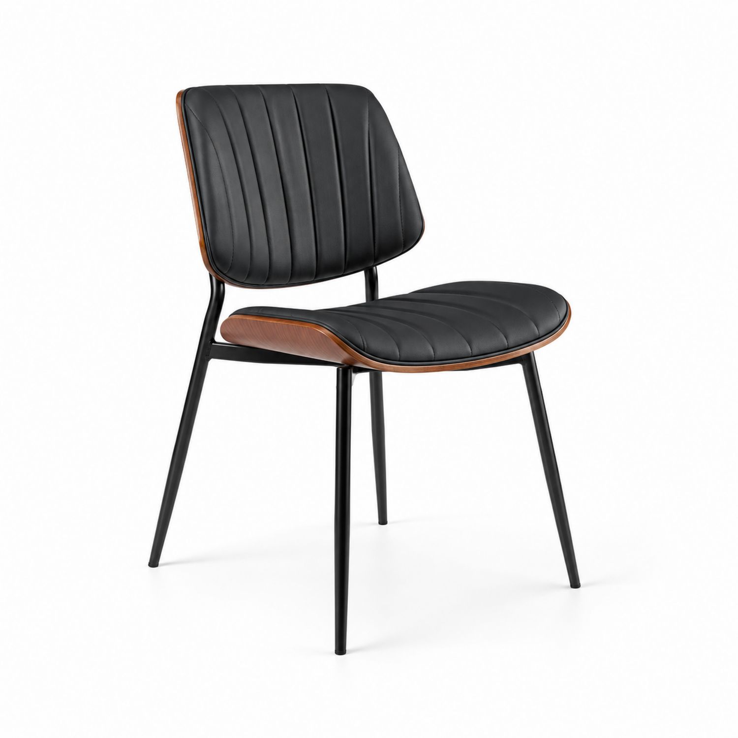 Chaise en métal et bois avec assise en cuir PU noir-luntrivoqelz