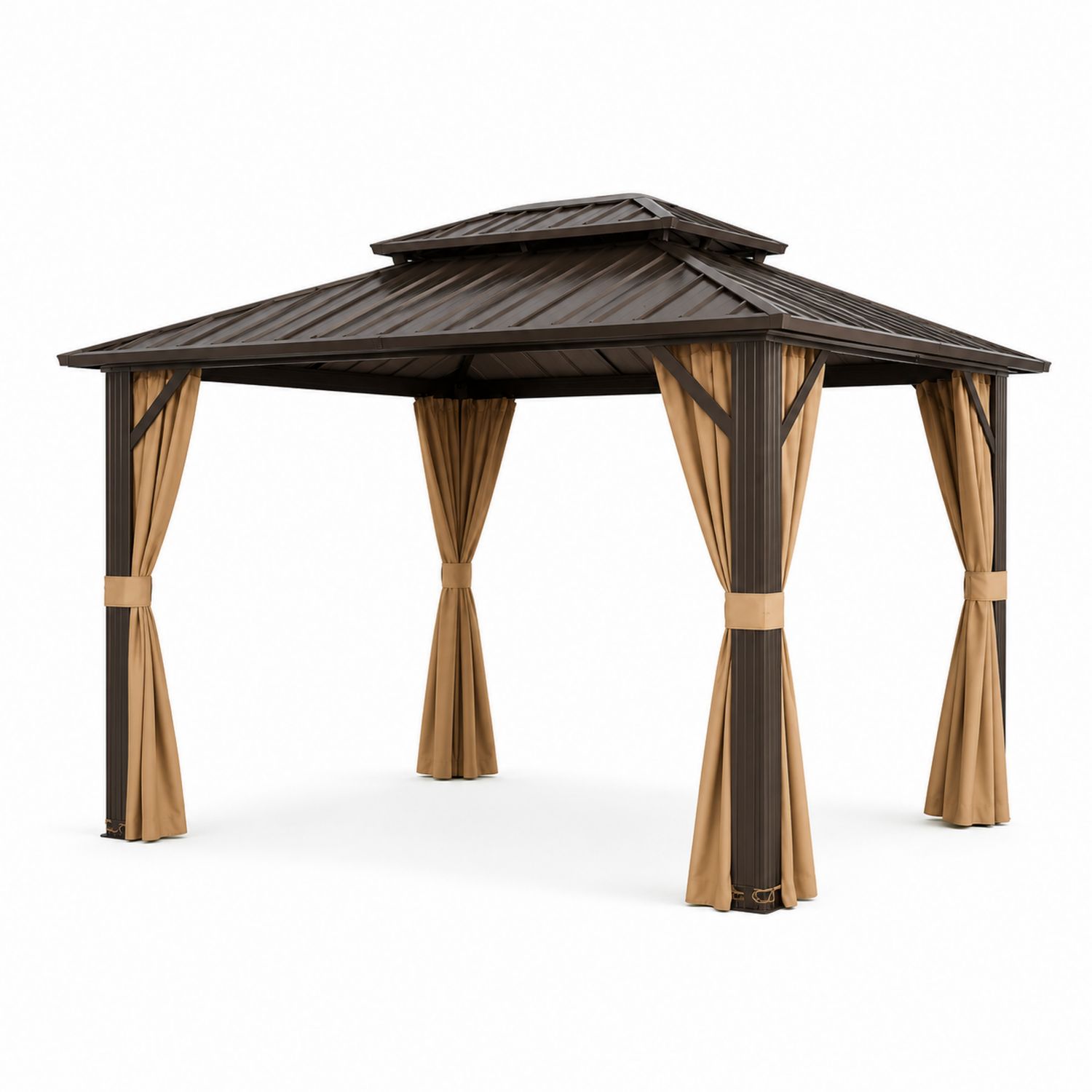 Tonnelle de jardin carrée 3x3m en aluminium avec toit en acier et rideaux en polyester-luntrivoqelz