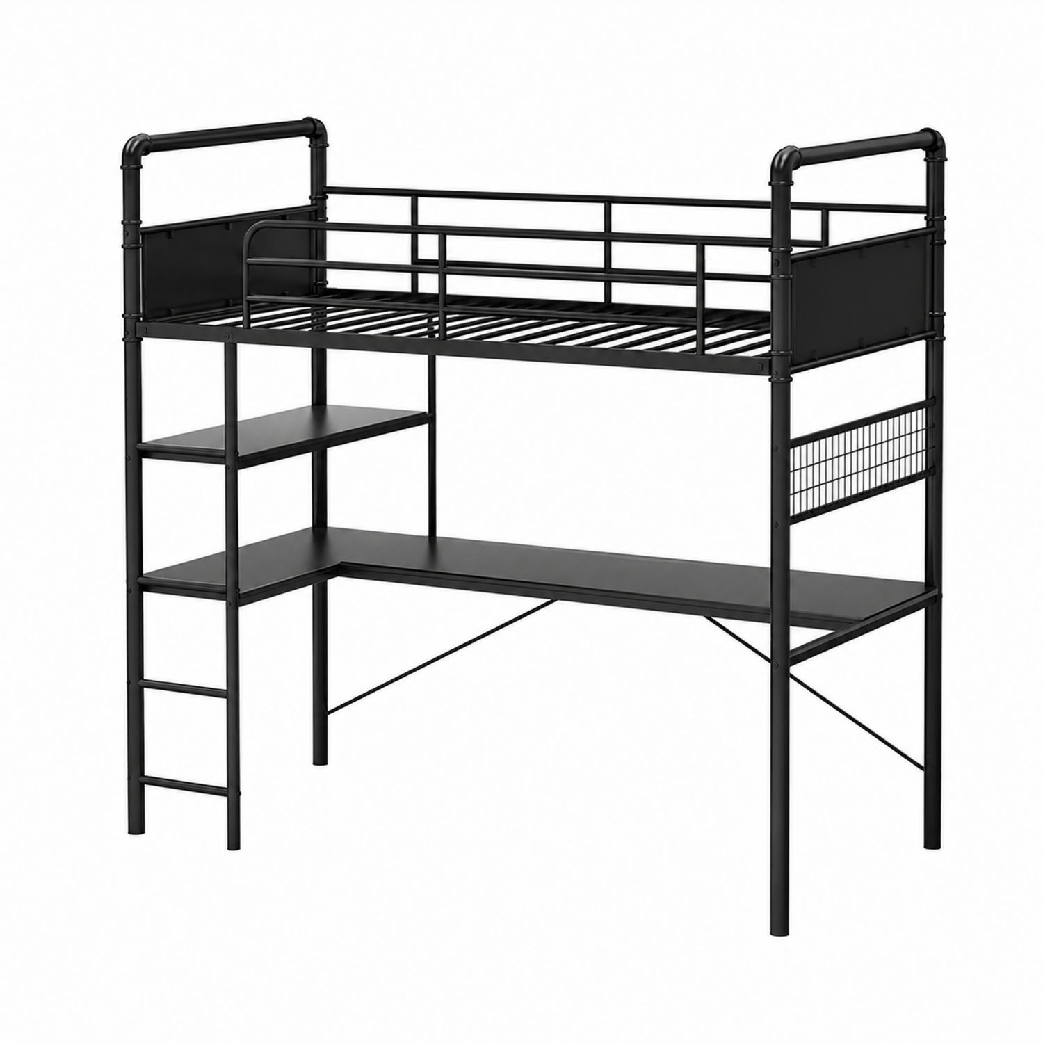Lit mezzanine en métal noir avec bureau intégré 200x90 cm-luntrivoqelz