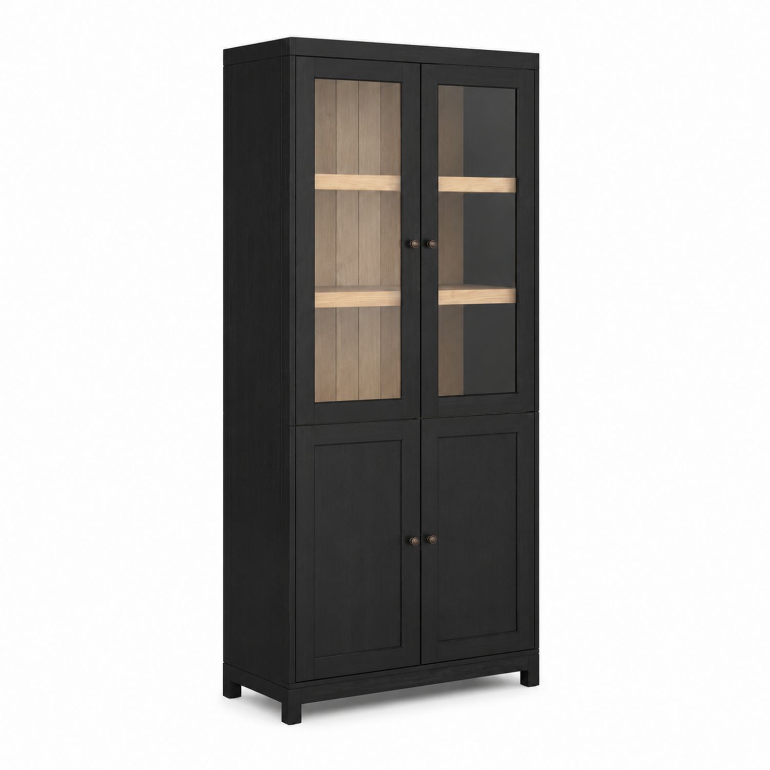 Buffet haut en bois noir avec verre trempé-luntrivoqelz