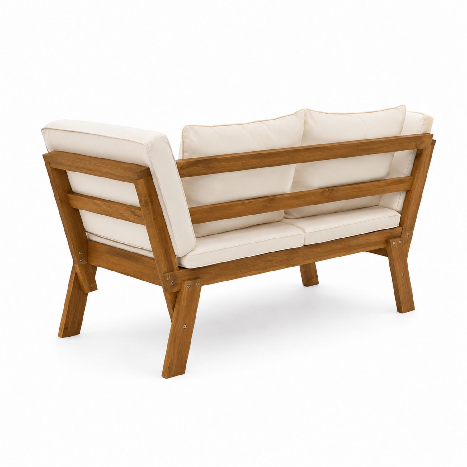 Canapé d'extérieur 2 places en bois et coussins en polyester-luntrivoqelz