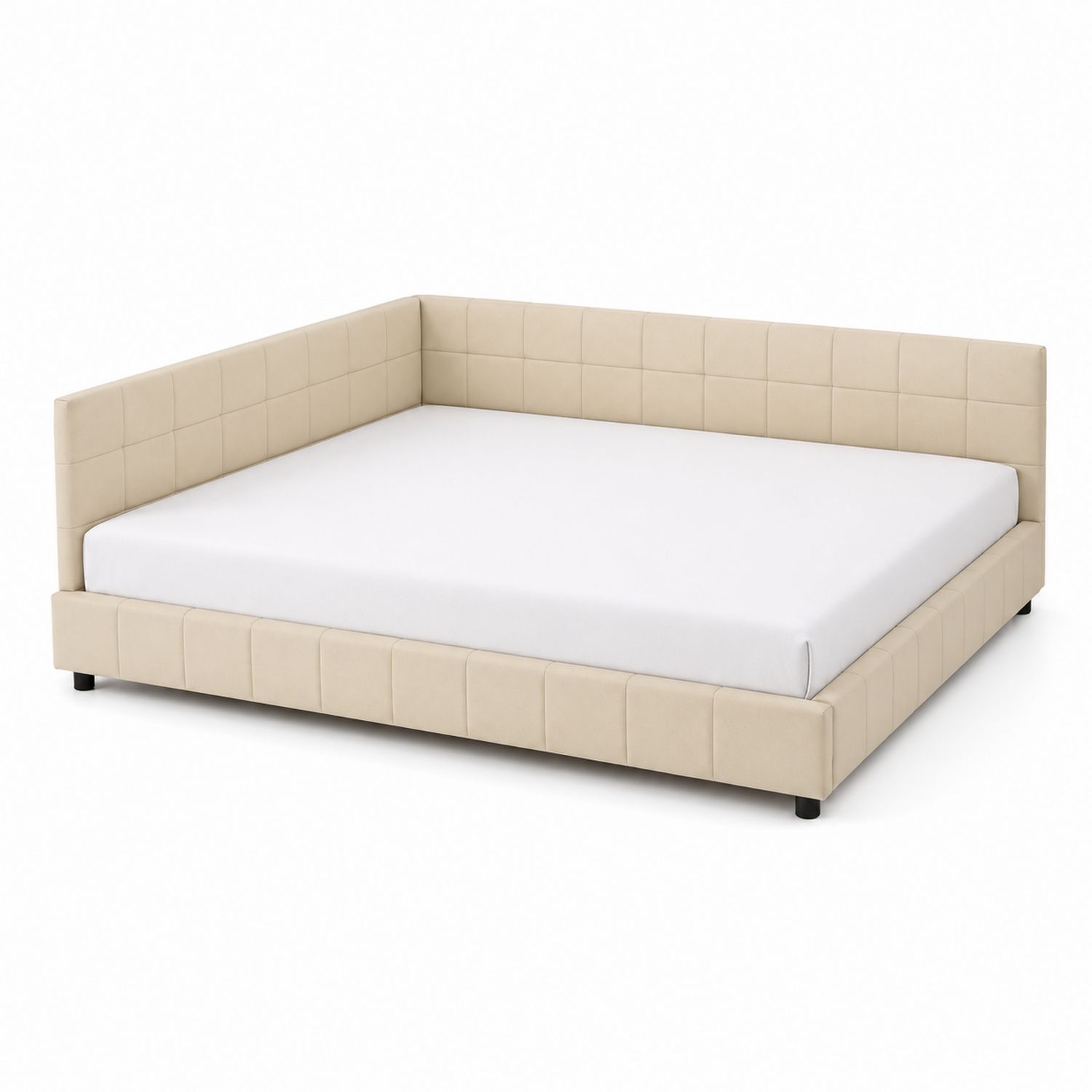 Lit d'angle en cuir beige 200x200 cm-luntrivoqelz