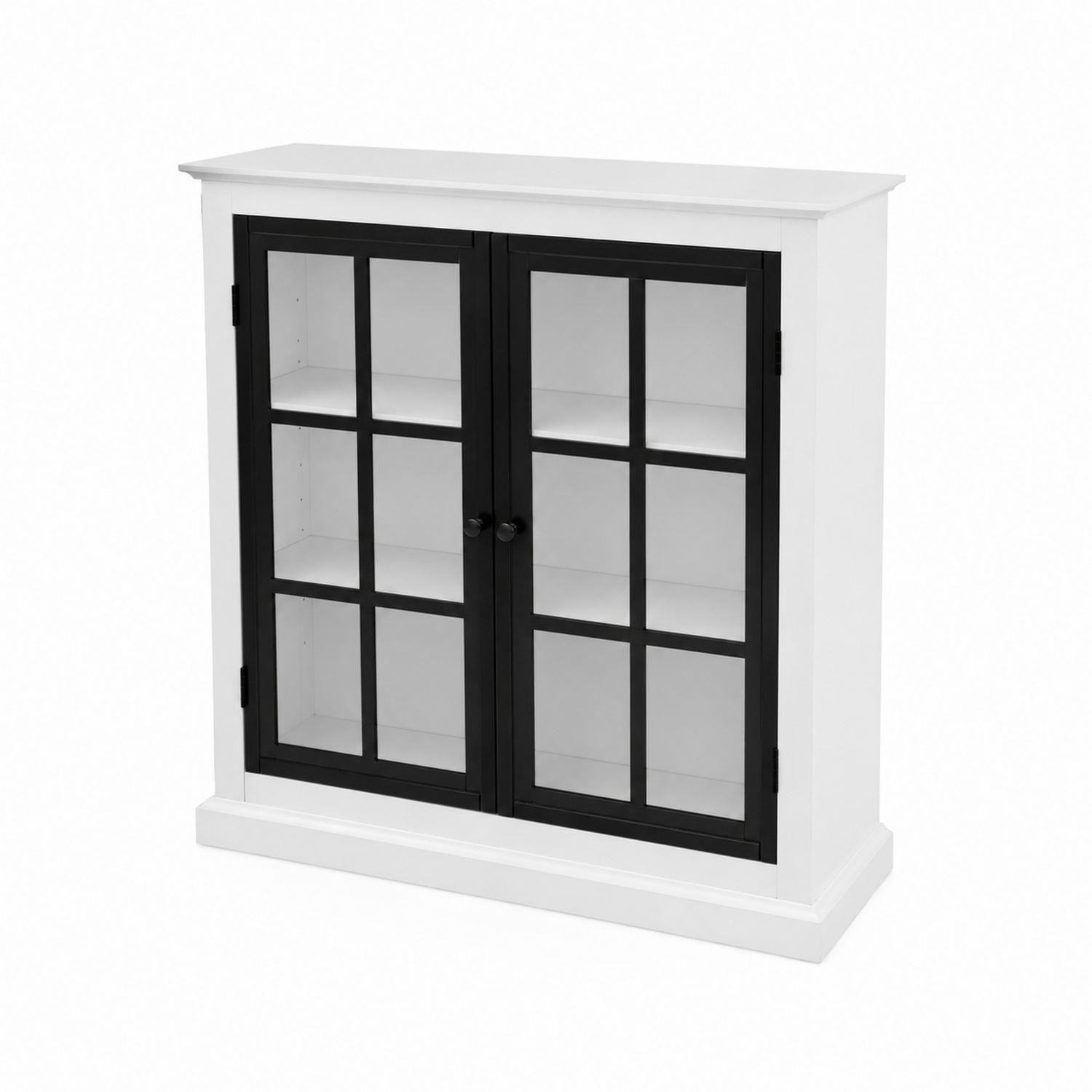 Buffet en bois MDF blanc avec portes en verre trempé et métal noir 120x35x100 cm-luntrivoqelz