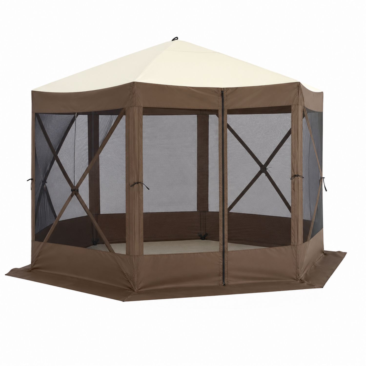 Tonnelle Hexagonale en Polyester Marron et Écru 300 cm-luntrivoqelz