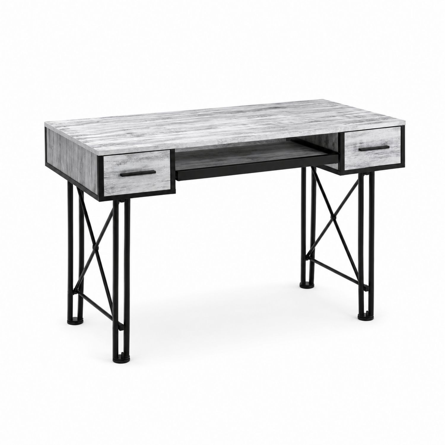 Bureau rectangulaire en bois et métal 120x60x75 cm Gris/Noir-luntrivoqelz