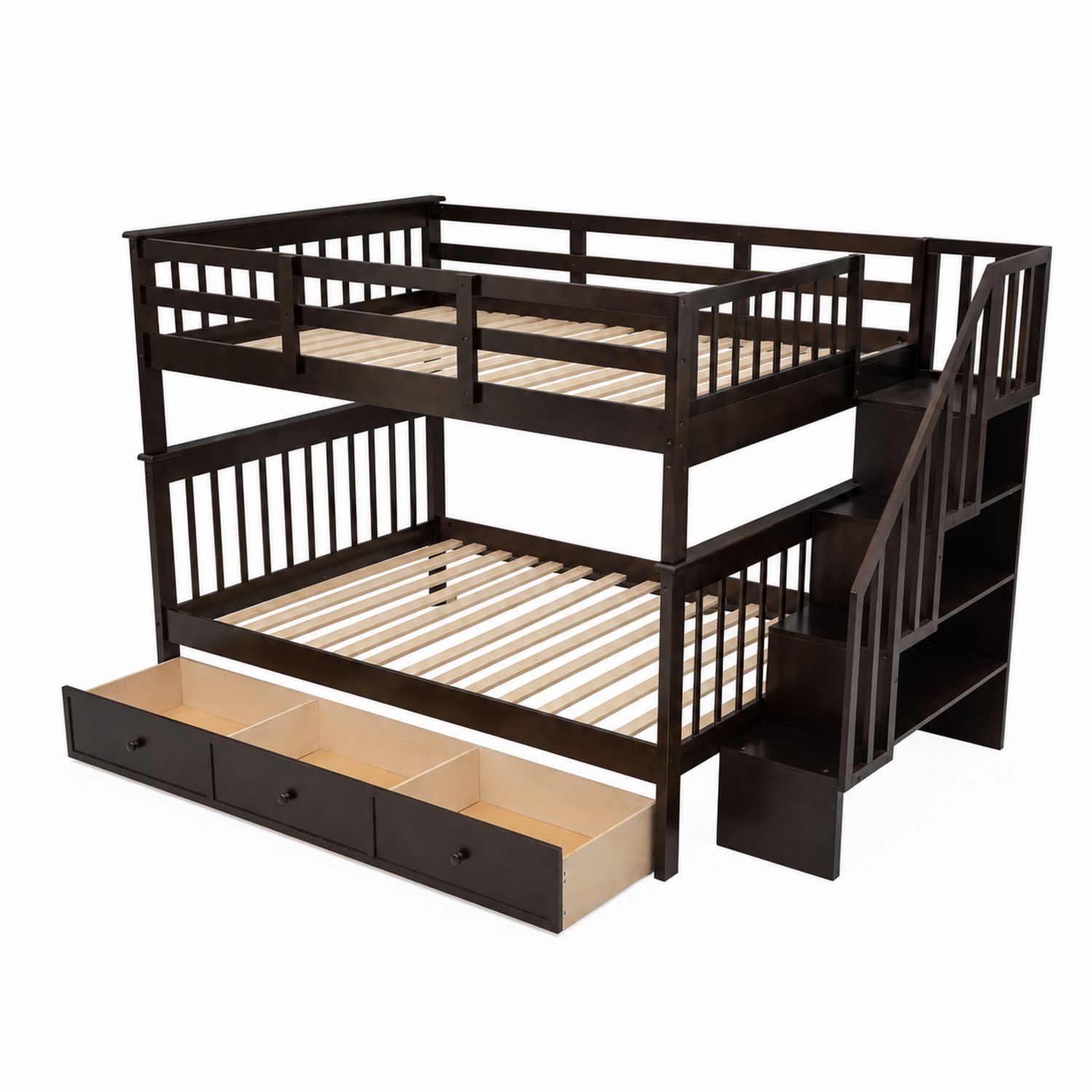 Lit superposé en bois avec escalier et tiroirs marron-luntrivoqelz