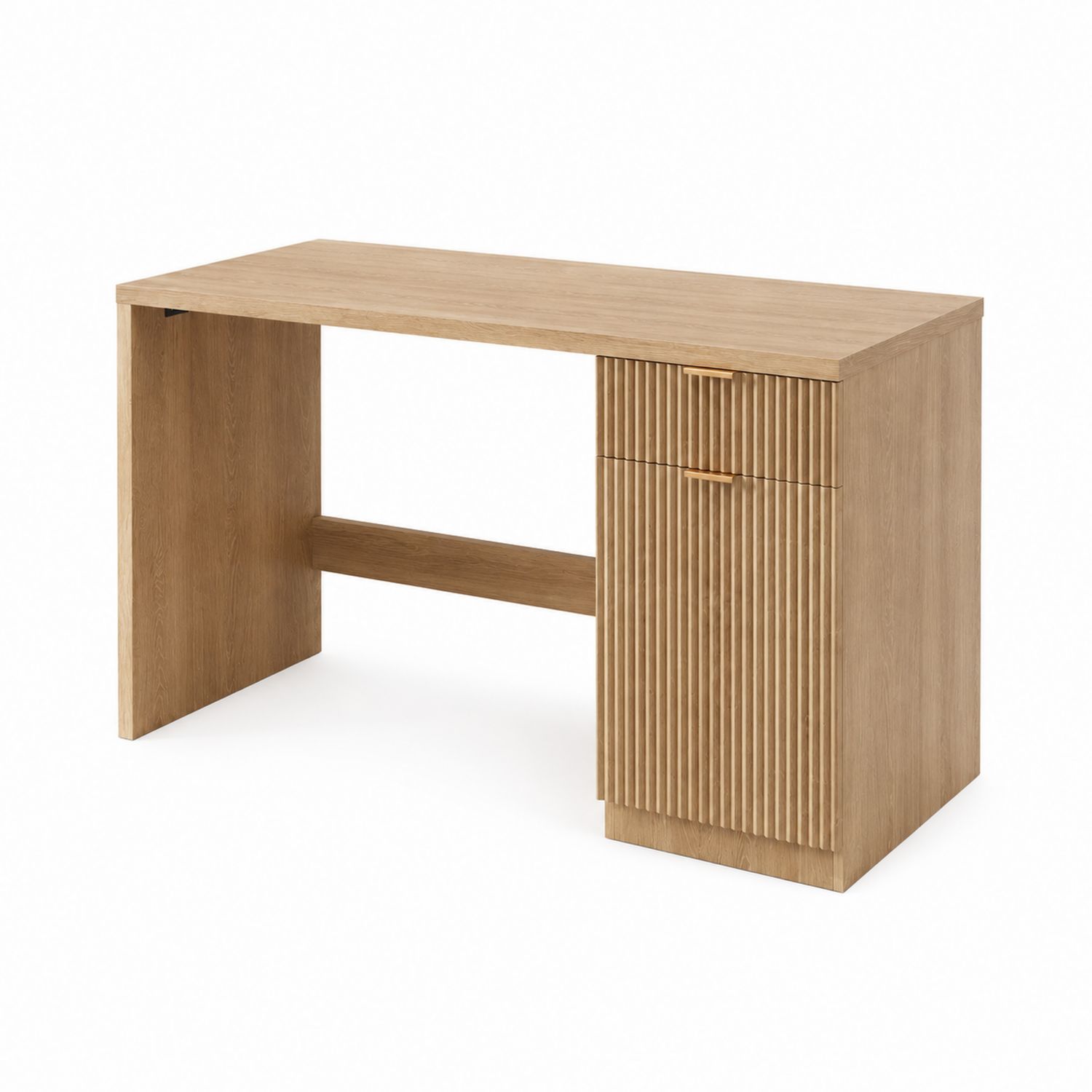 Bureau rectangulaire en bois de chêne avec tiroir et porte 140x60x75 cm-luntrivoqelz
