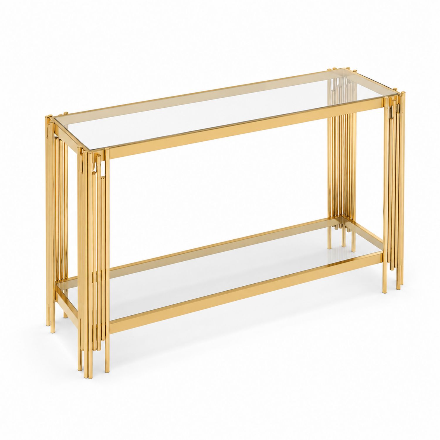 Console en Verre Trempé et Métal Doré-luntrivoqelz