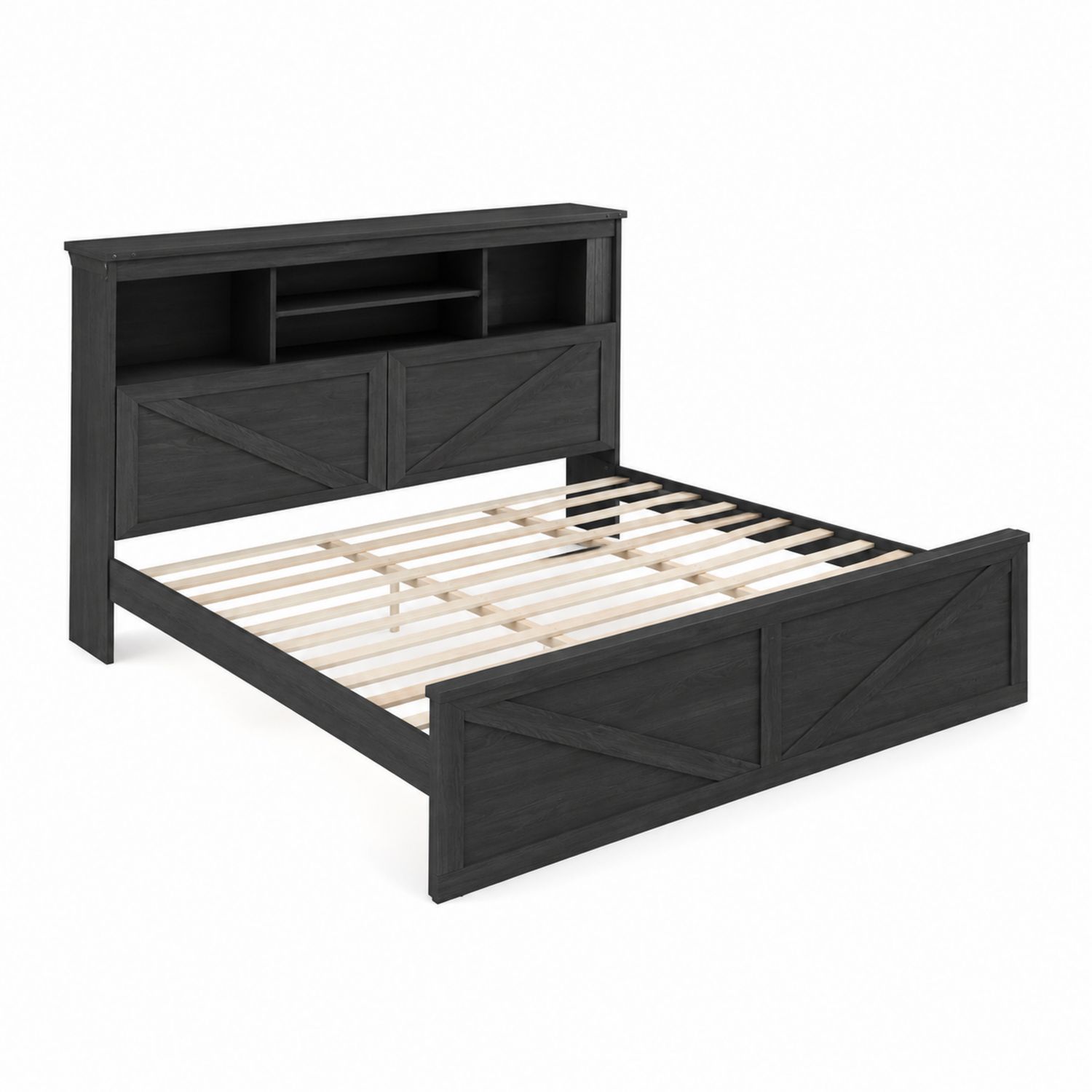 Lit double en bois avec tête de lit et étagères 200x150 cm Noir-luntrivoqelz