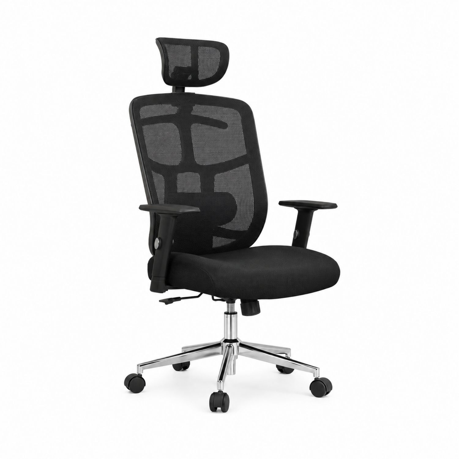 Chaise de bureau en maille noire avec accoudoirs réglables-luntrivoqelz