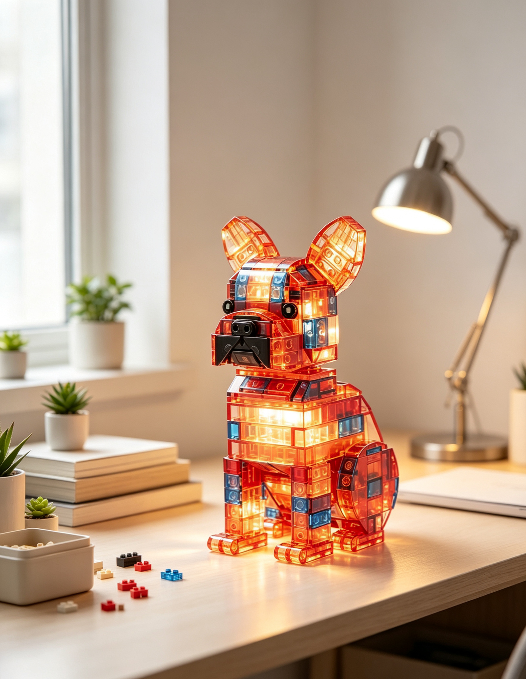 Transparent Light-Up French Bulldog Building Set