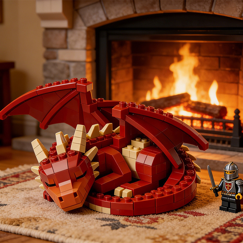 Lucky Red Dragon Building Blocks Ornament, Compatible with LEGO, Educational Assembly Toy