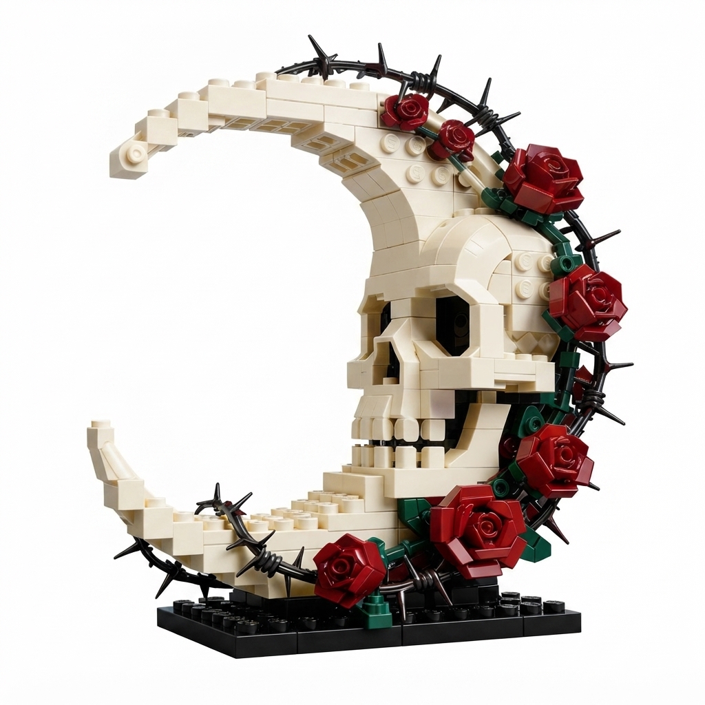 CRESCENT SKULL & ROSES Dark Artistry Botanical Building Set