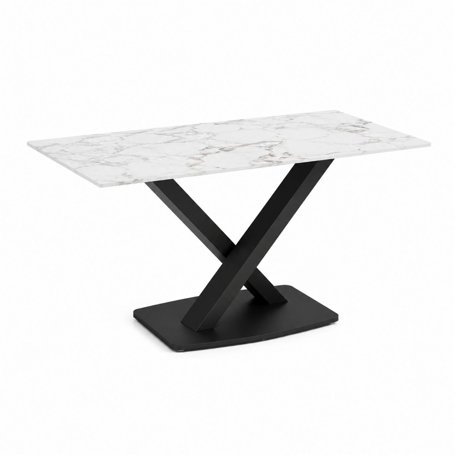 Table à manger en marbre artificiel avec pieds en métal noir