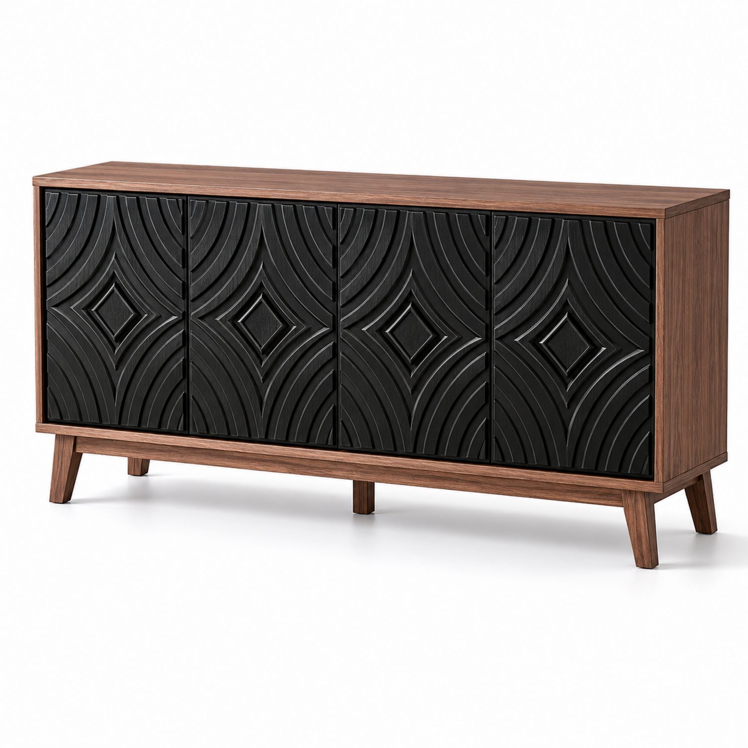 Buffet en bois avec panneaux noirs sculptés