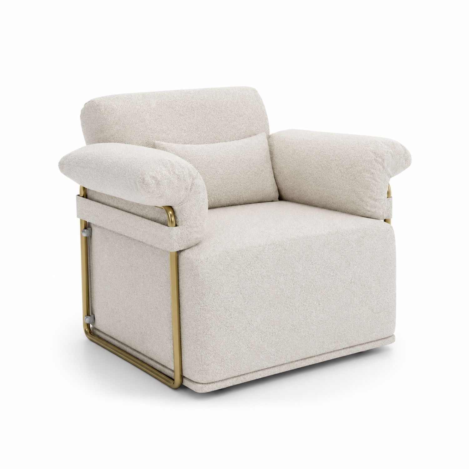 Fauteuil en Bouclette Crème Cadre Métallique Doré