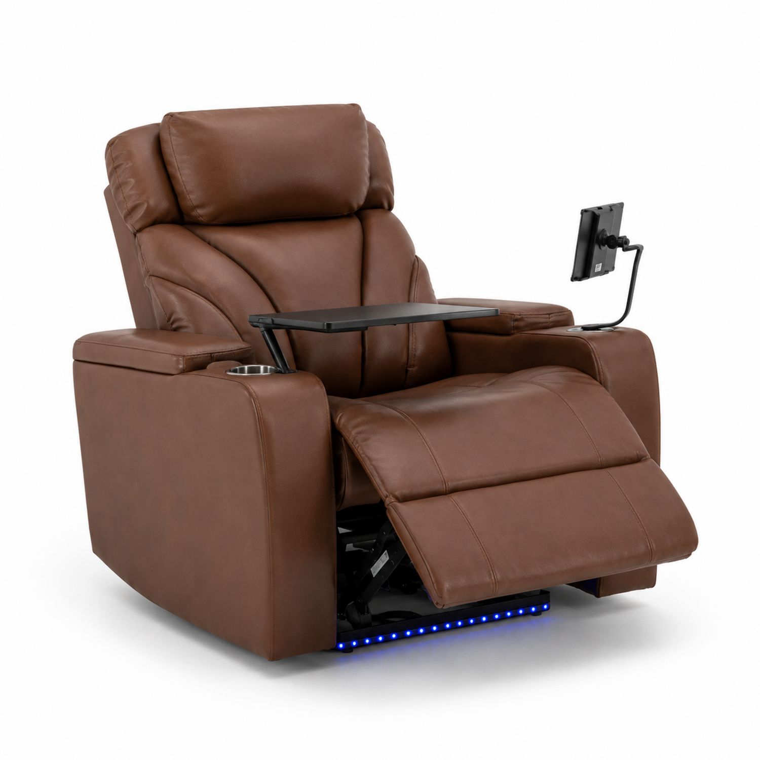 Fauteuil inclinable en cuir avec LED et plateau marron