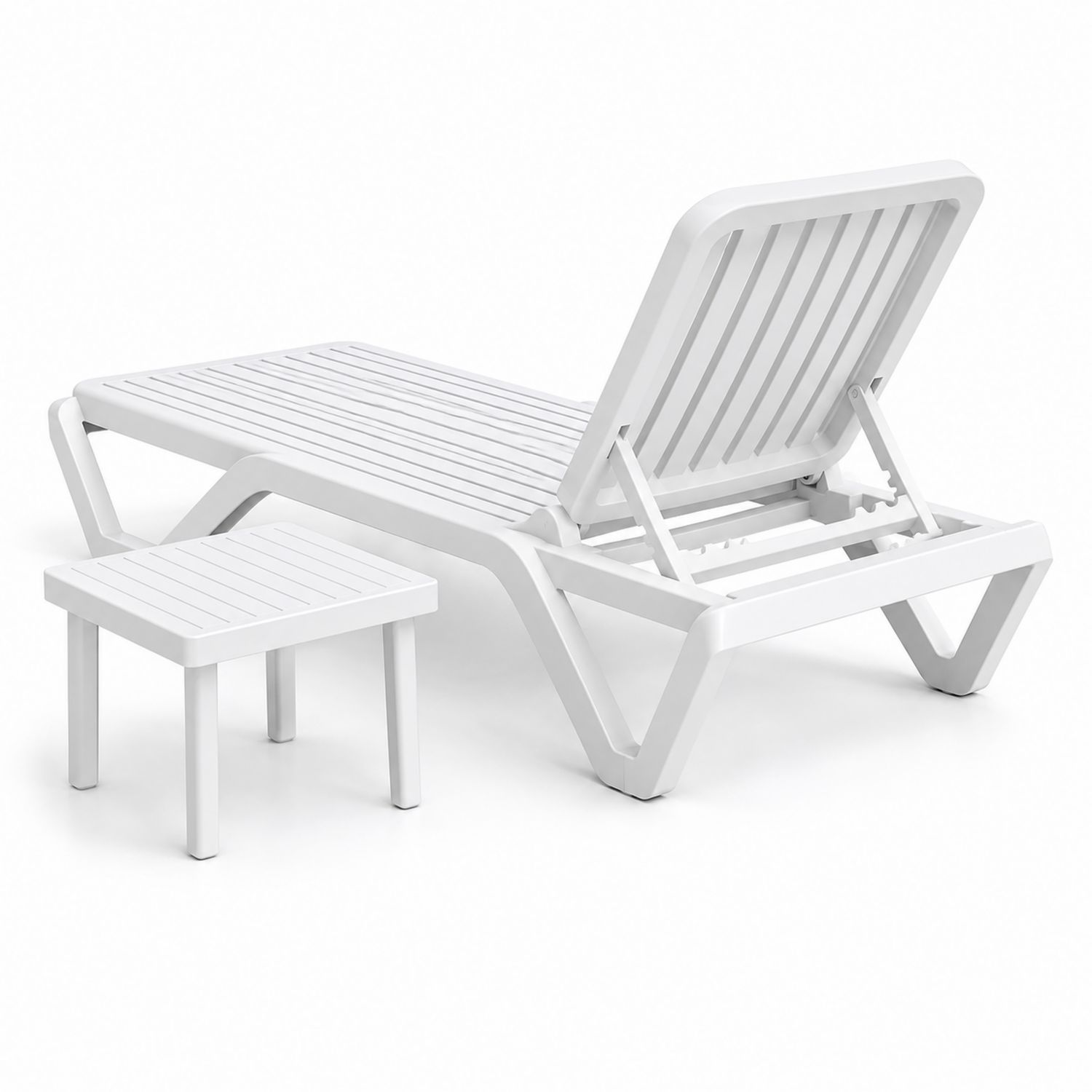 Chaise Longue et Table d'Appoint en Polypropylène Blanc