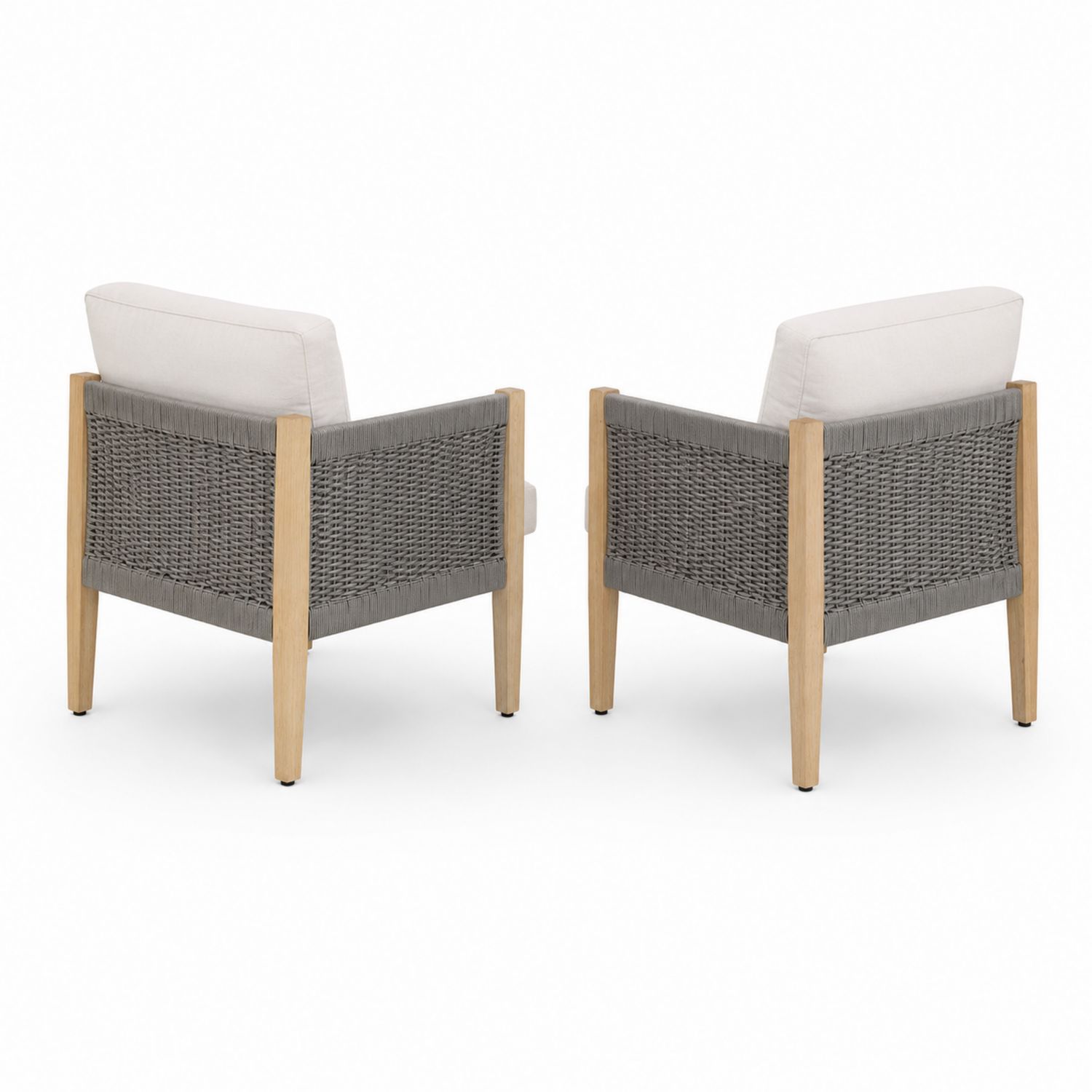 Lot de 2 fauteuils en bois et rotin Gris et Beige