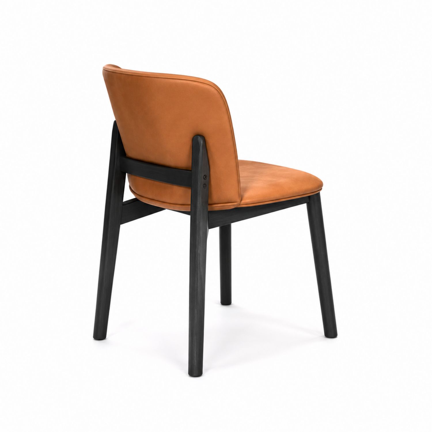 Chaise en cuir synthétique marron avec cadre en bois noir