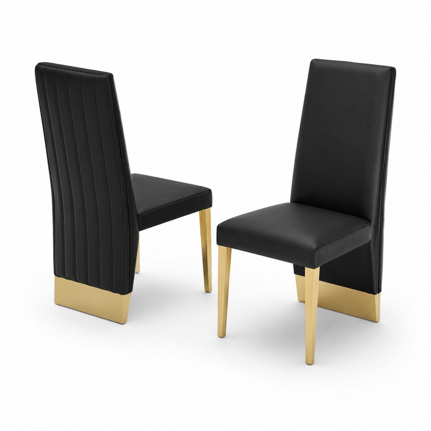 Chaises en cuir synthétique noir et métal doré, lot de 2-Loftnestluxe