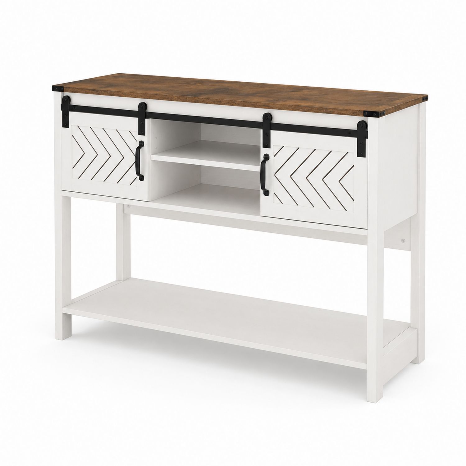 Buffet en bois avec portes coulissantes Blanc/Noyer-Loftnestluxe