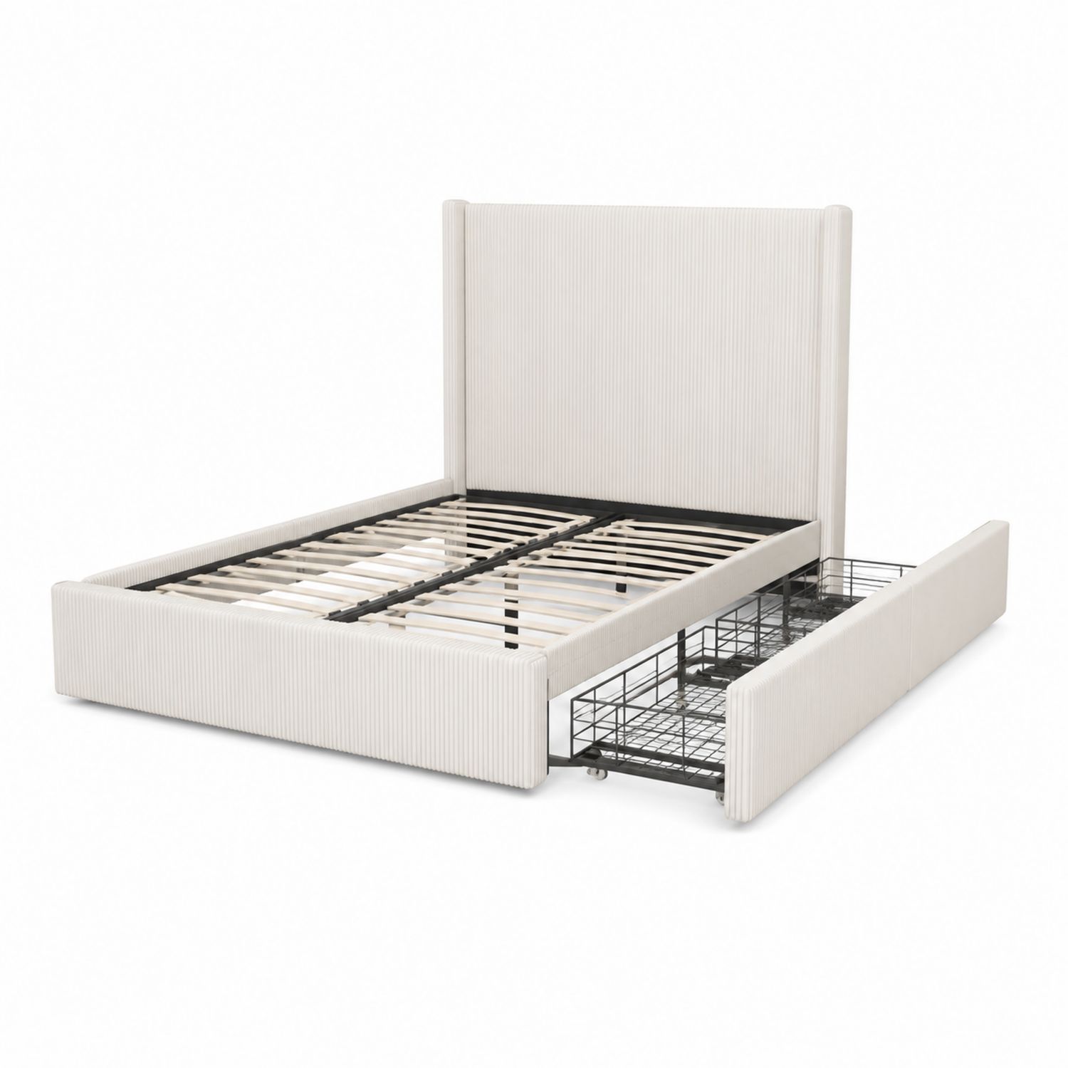 Lit en Tissu Lin avec Rangement 160x200 cm Crème-Loftnestluxe