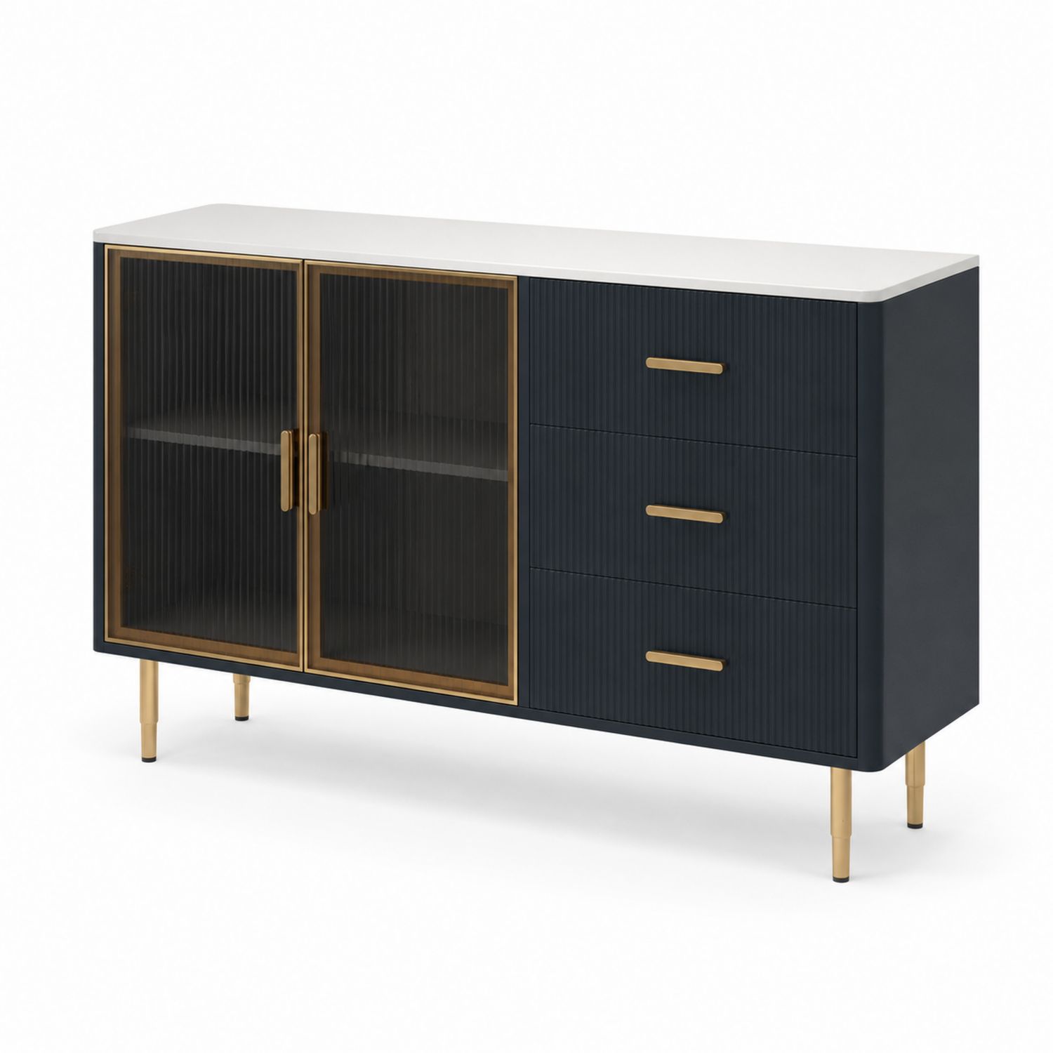 Buffet en Bois et Verre cannelé avec Portes et Tiroirs-Loftnestluxe