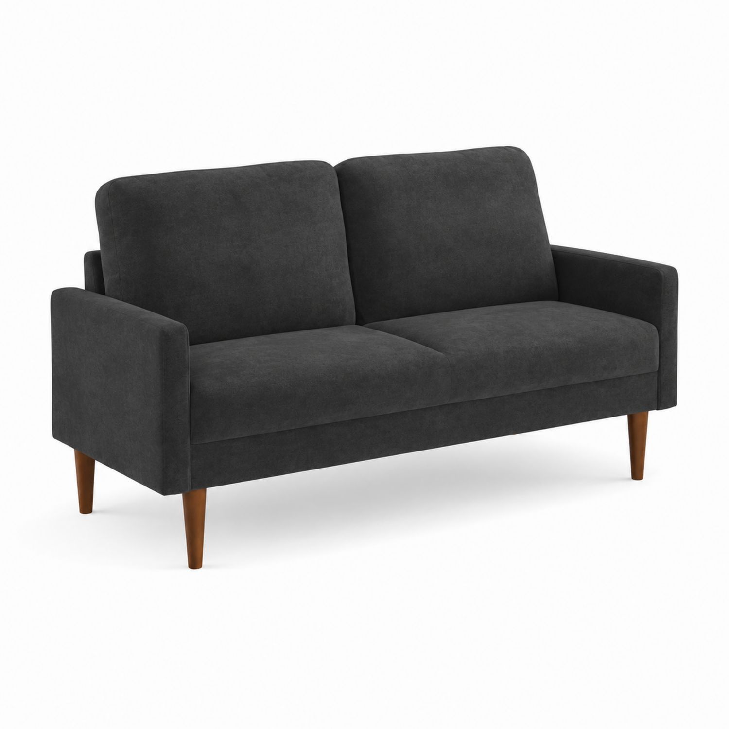 Canapé droit 3 places en polyester anthracite avec pieds en bois-Loftnestluxe