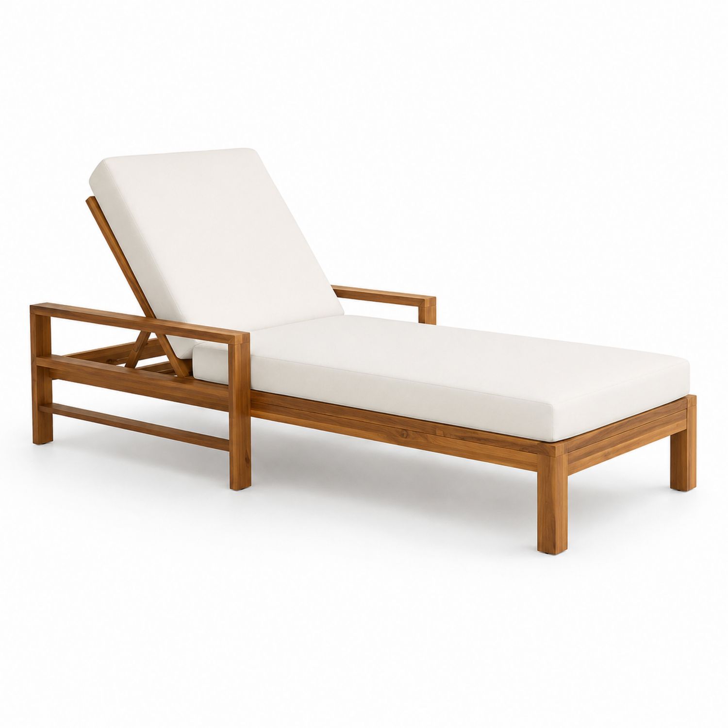 Chaise longue en bois de teck avec coussin en polyester beige-Loftnestluxe