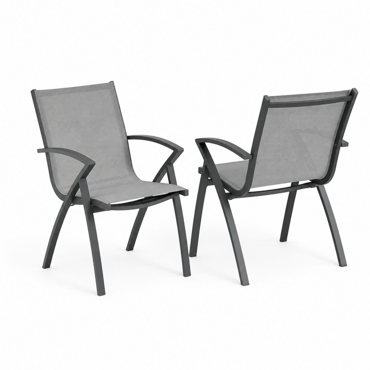 Lot de 2 chaises d'extérieur en aluminium et textilène gris-Loftnestluxe