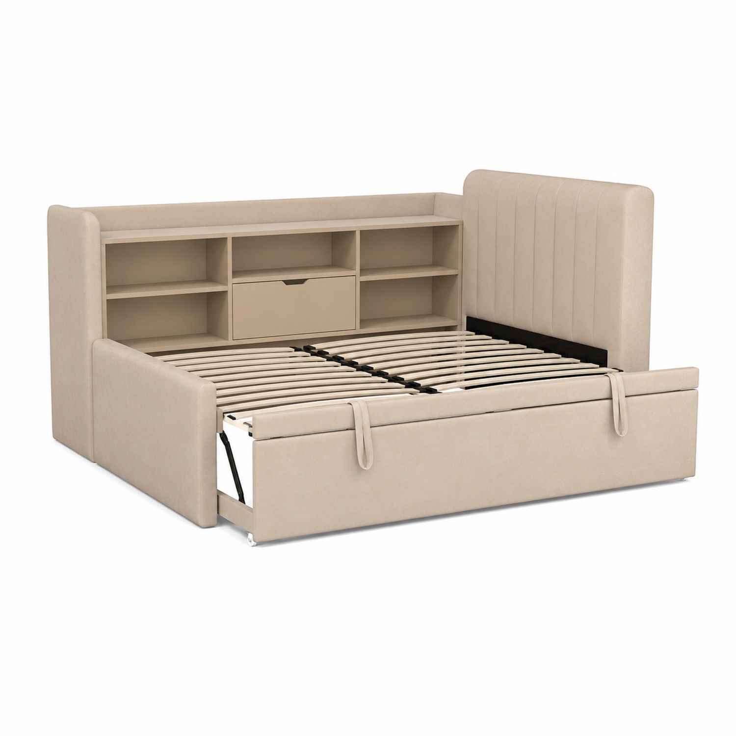 Lit gigogne en tissu polyester avec rangement intégré Beige-Loftnestluxe