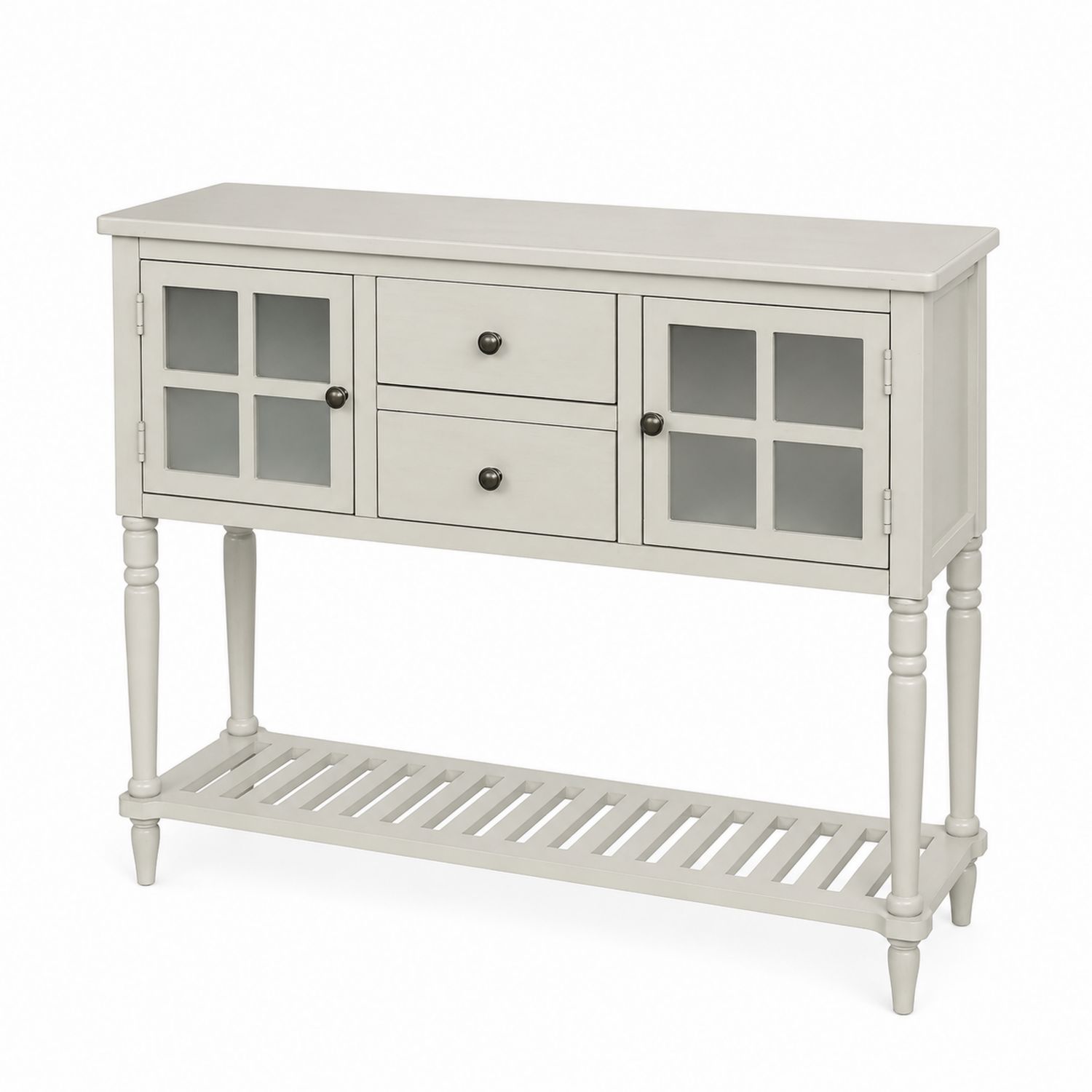 Console en bois avec portes vitrées et tiroirs - Blanc-Loftnestluxe
