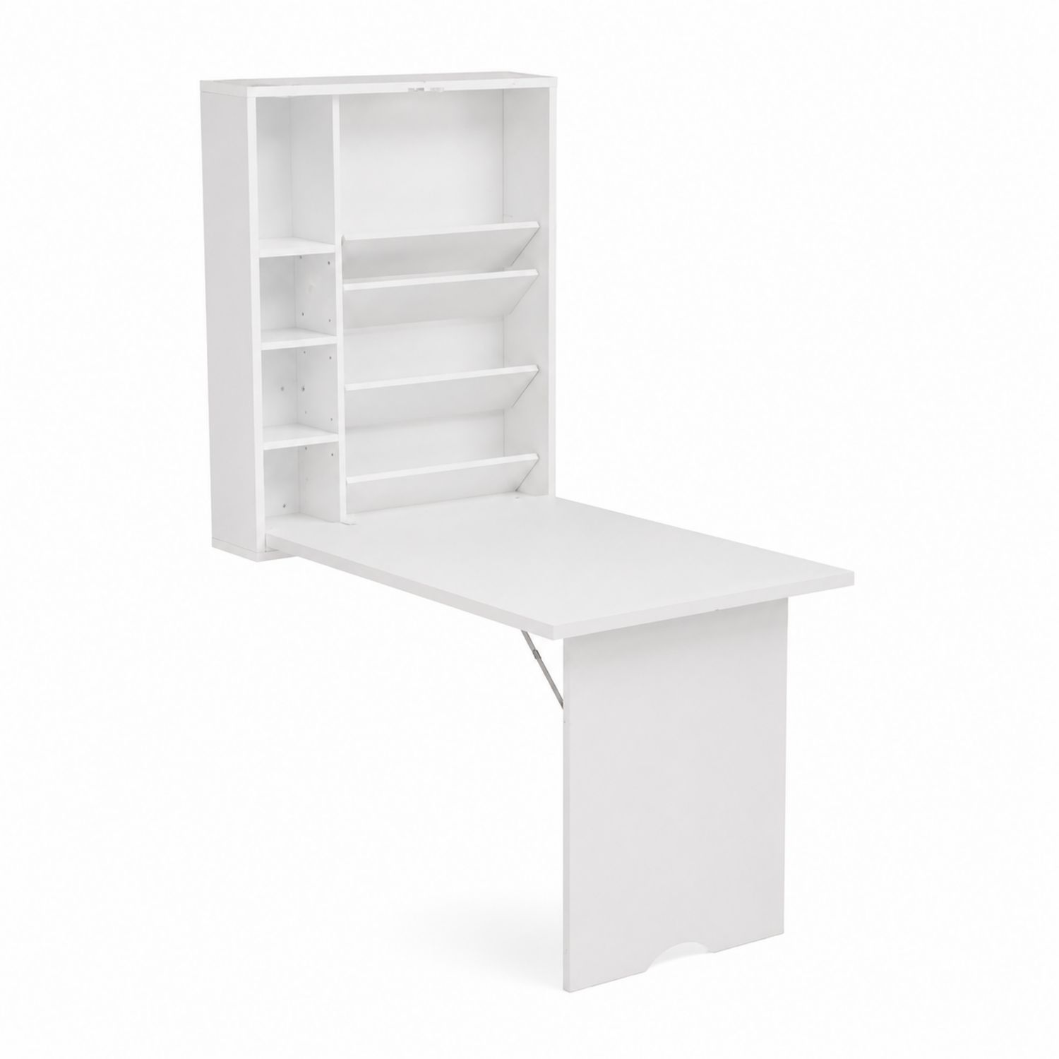 Bureau mural pliable avec étagères en bois MDF Blanc-Loftnestluxe
