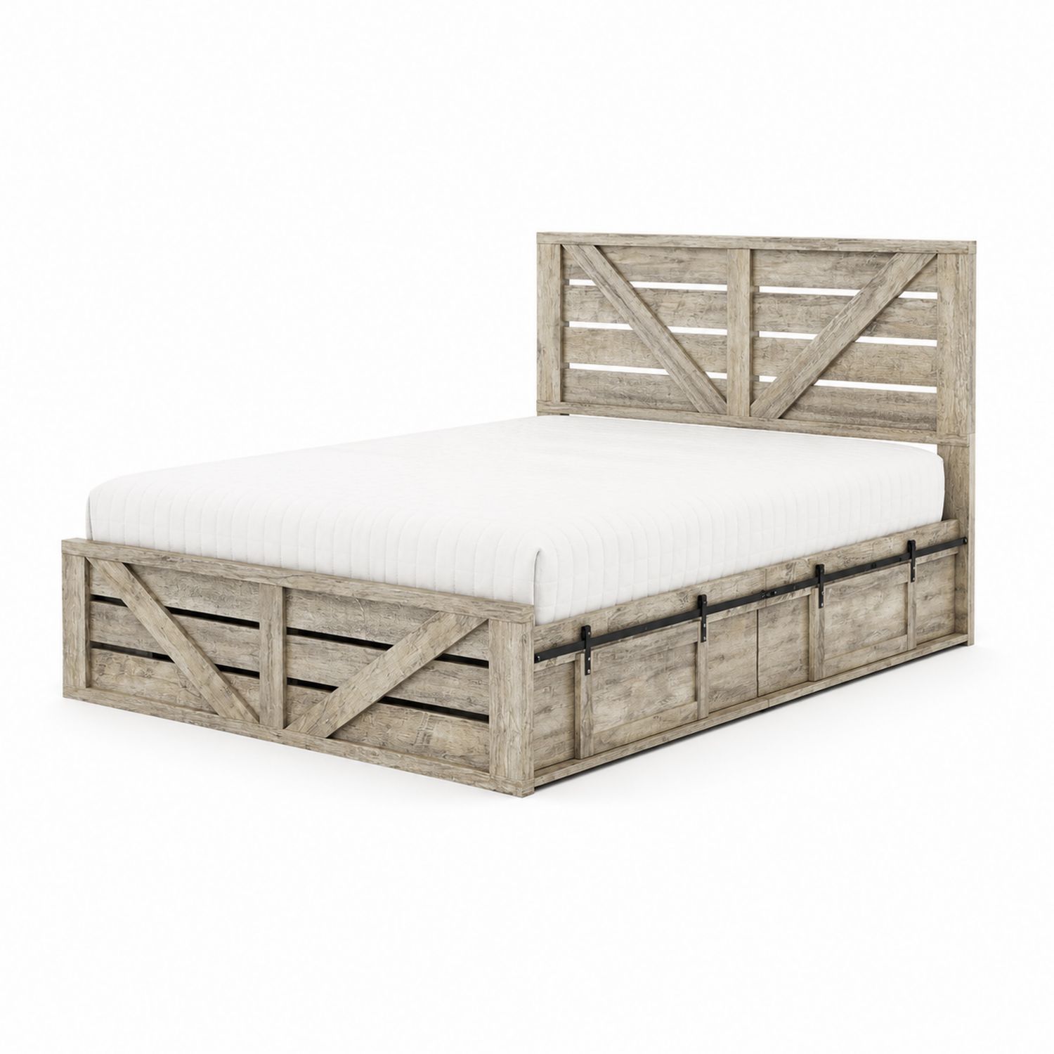 Lit double en bois massif avec tête de lit ajourée 200x160 cm-Loftnestluxe