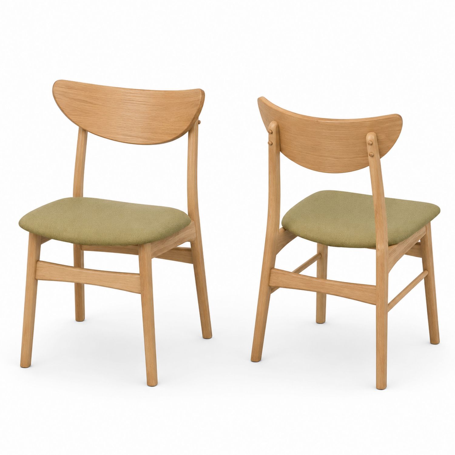 Chaises en bois et tissu vert, Ensemble de 2-Loftnestluxe