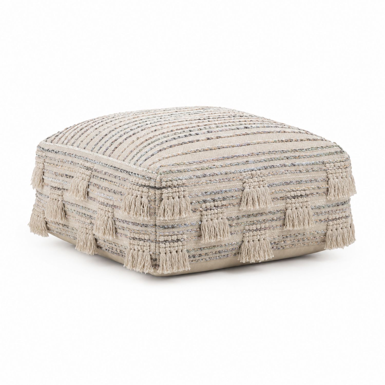 Pouf en coton avec franges beige 50x50x30 cm-Loftnestluxe