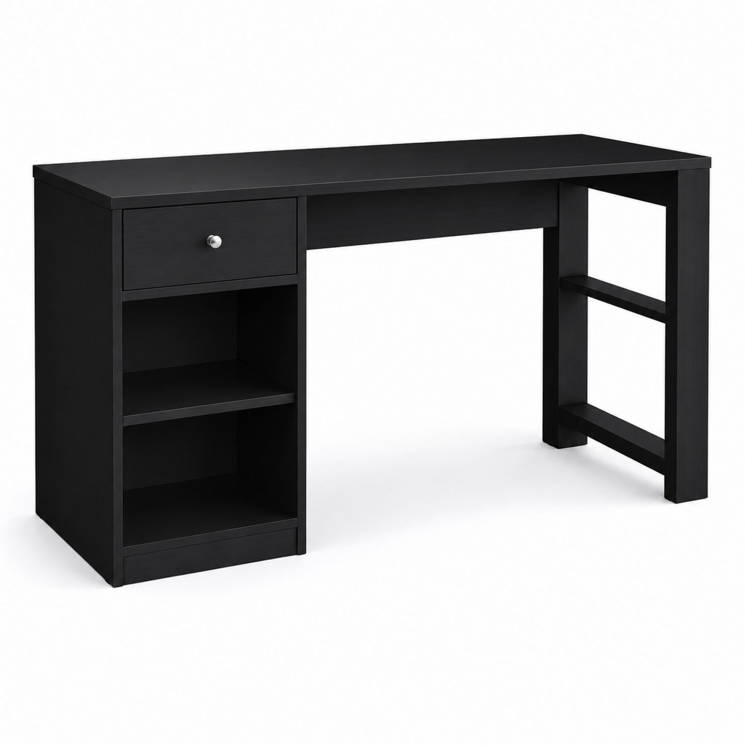 Bureau en bois noir avec tiroir et étagères 120x60x75 cm-Loftnestluxe