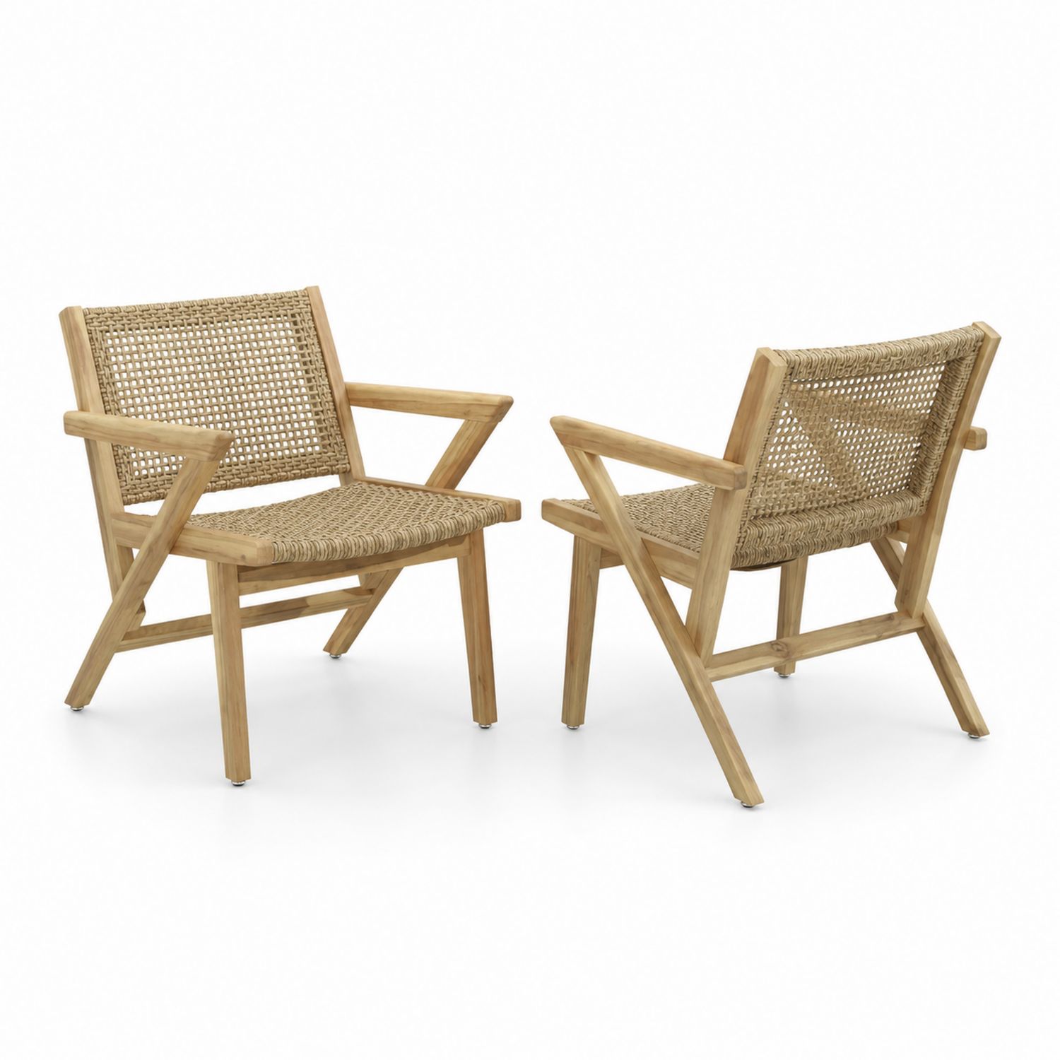 Lot de 2 chaises en bois d'acacia et rotin synthétique-Loftnestluxe