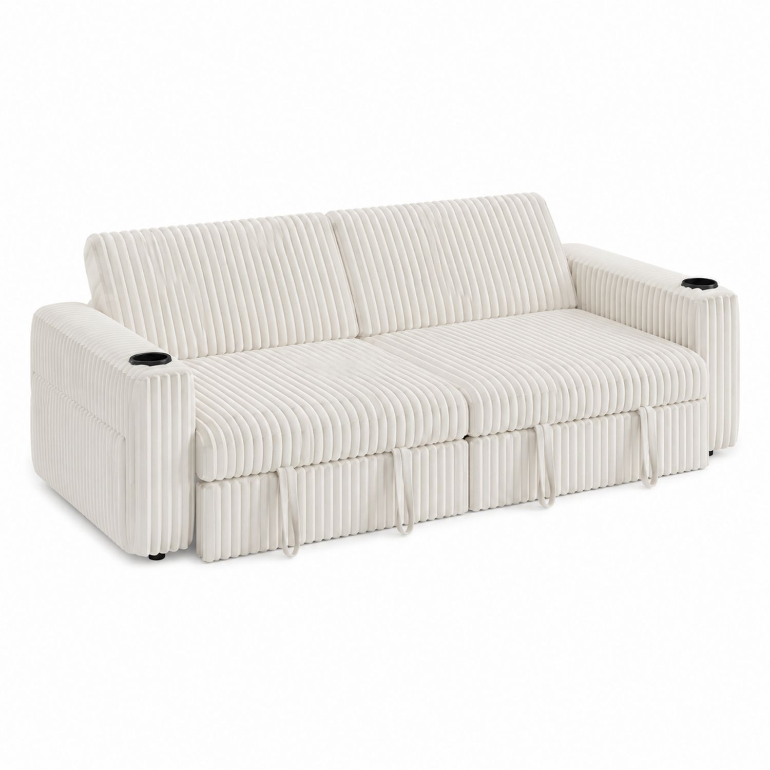 Canapé 3 Places en Velours Blanc avec Accoudoirs et Porte-gobelets-Loftnestluxe