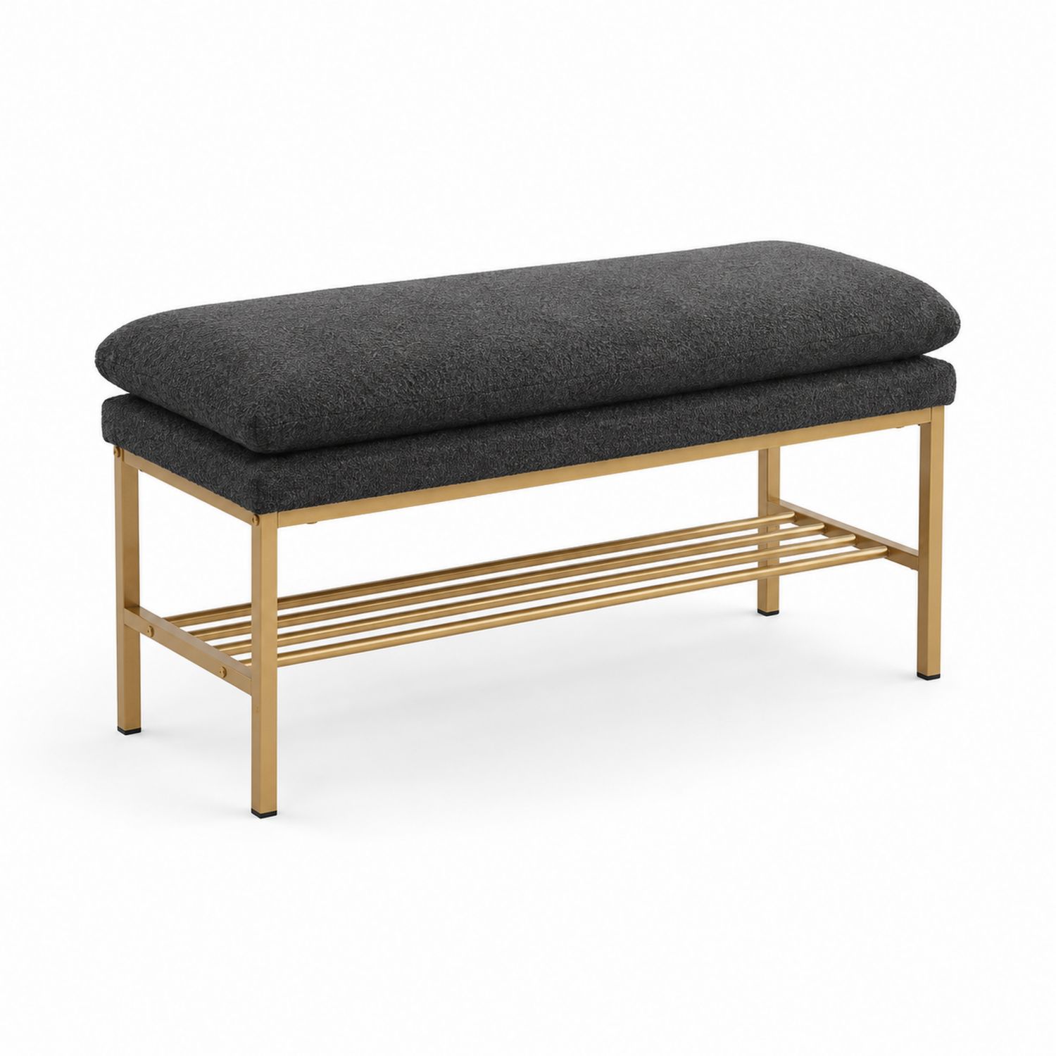 Banc en tissu gris avec cadre en acier inoxydable doré-Loftnestluxe