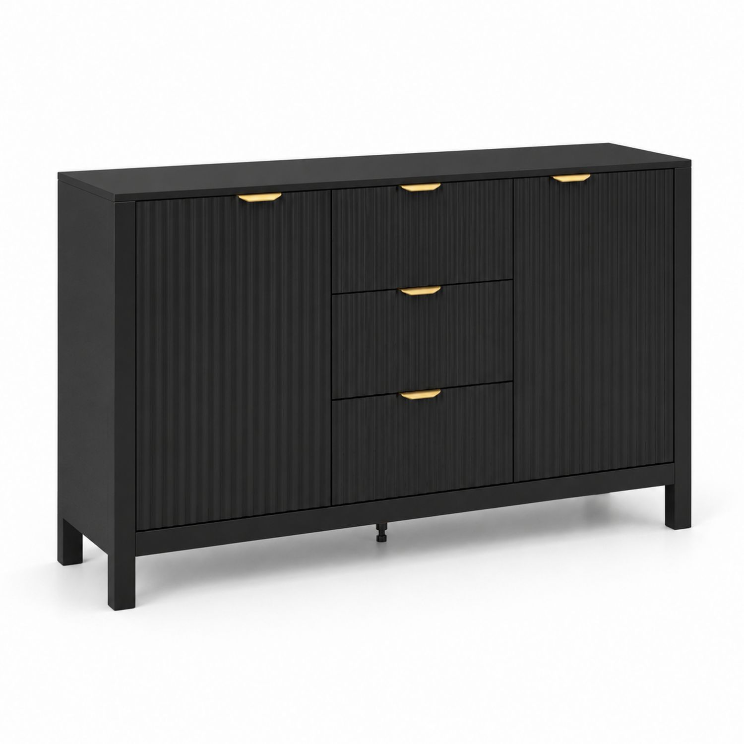 Buffet rectangulaire en bois noir avec poignées dorées-Loftnestluxe