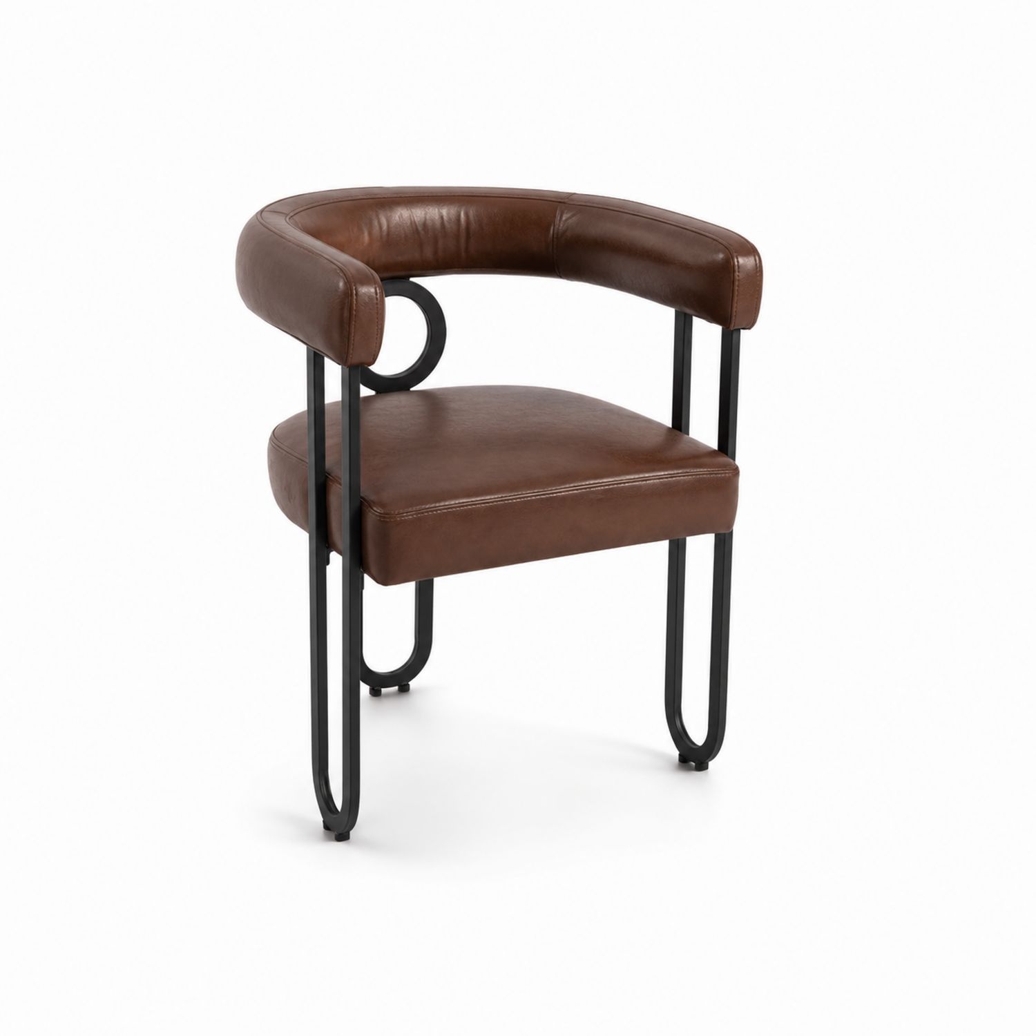 Chaise en cuir PU avec dossier arrondi et pieds en métal-Loftnestluxe