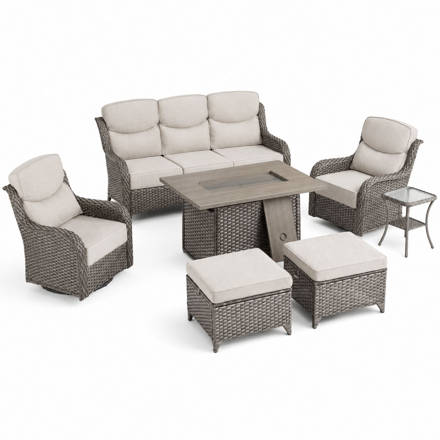 Ensemble de meubles de jardin en rotin, 7 pièces, Gris et Beige-Loftnestluxe