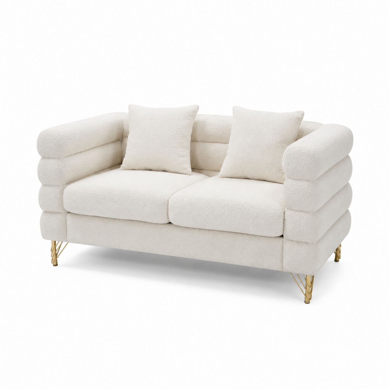 Canapé 2 places en tissu bouclé avec pieds en métal doré-Loftnestluxe