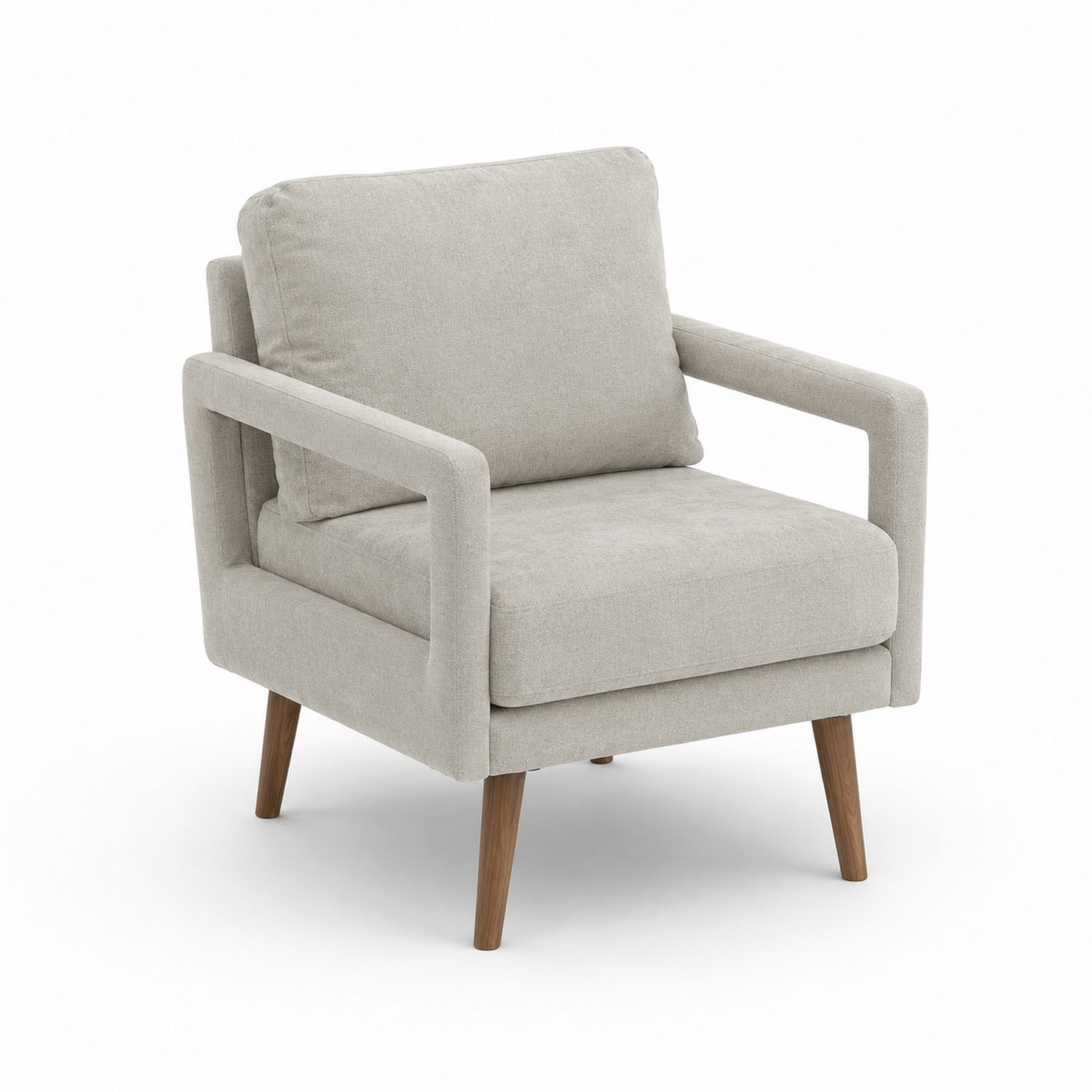 Fauteuil en tissu beige avec pieds en bois-Loftnestluxe