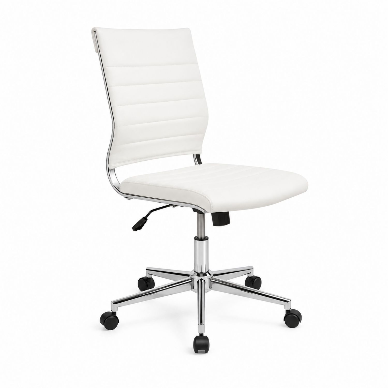 Chaise de bureau pivotante en cuir synthétique blanc et métal chromé-Loftnestluxe