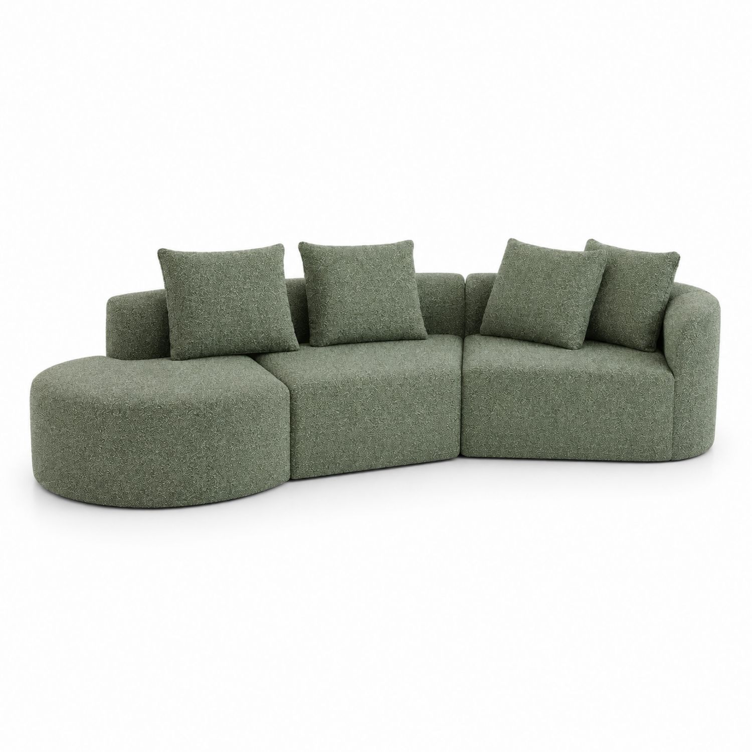 Canapé modulaire d'angle en bois et tissu vert 240cm-Loftnestluxe