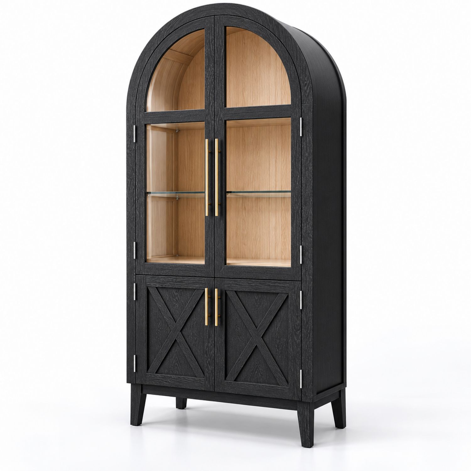 Armoire en bois avec portes en verre trempé-Loftnestluxe